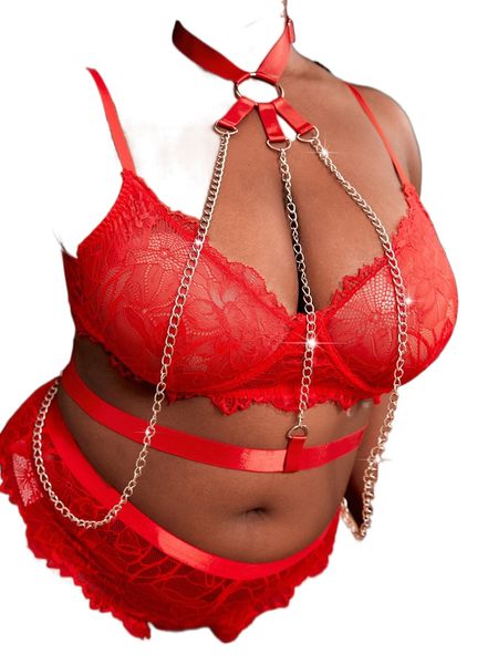 

plus o-ring detail chain linked harness bra o8sm#, Black;white
