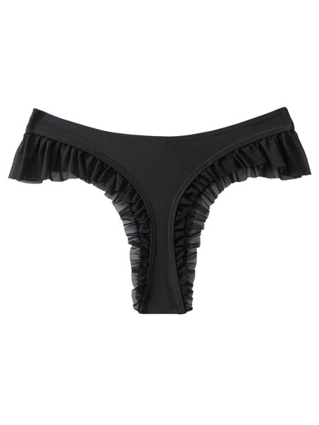 

contrast mesh ruffle trim bikini bottom a1ju#, White;black