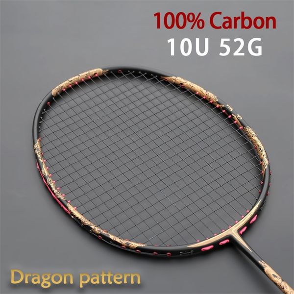 

ultralight 10u 52g 100% carbon fiber badminton rackets strung professional racquet 2230lbs g4 trainning racket bags 220719