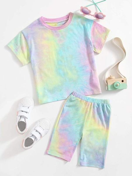 

toddler girls tie dye print tee & biker shorts she, White