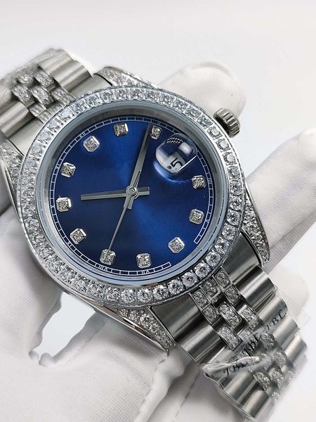 

mens automatic mechanical watches jubilee diamond bezel men's watch blue dial stainless steel strap man wristwatches waterproof male wr, Slivery;brown