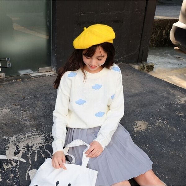 

2015 winter loose college wind clouds warm female long sleeve sweaters t200101, White;black