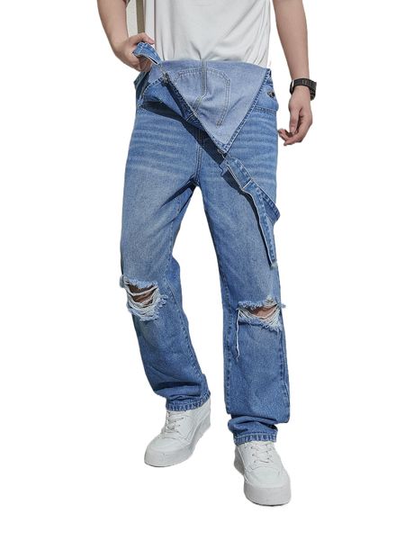 

men ripped denim overalls without i31g#, Blue