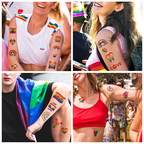 Adesivo tatuaggio arcobaleno Adesivi temporanei LGBT Pride Sicuro per la pelle per ragazze Ragazzi Bomboniere Celebrazioni per parate di uguaglianza