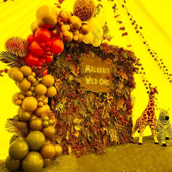 Decorazione per feste Palloncino verde dorato Ghirlanda Arco Kit Catena Safari Giungla Compleanno Bambini Lattice Palloncino in metallo Baby Shower Ragazzo Ragazza Festa