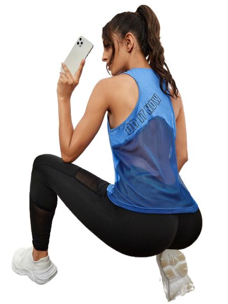 

breathable softness slogan graphic contrast mesh sports tee c2wz#, Gray