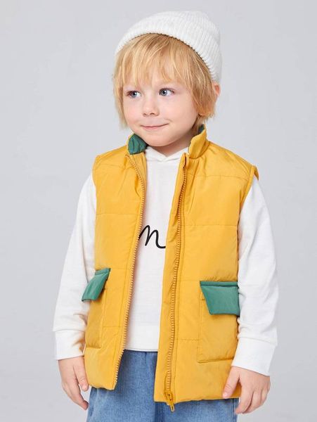 

toddler boys contrast panel flap pocket vest winter coat she, Blue;gray