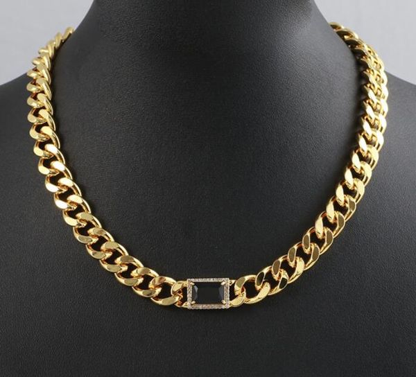 

18k square 10mm diamond inlaid thick chain cool air neck gold plated 42cm chain, Silver