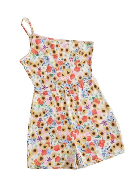 

allover floral print one shoulder unitard romper a1jr#, Black;white