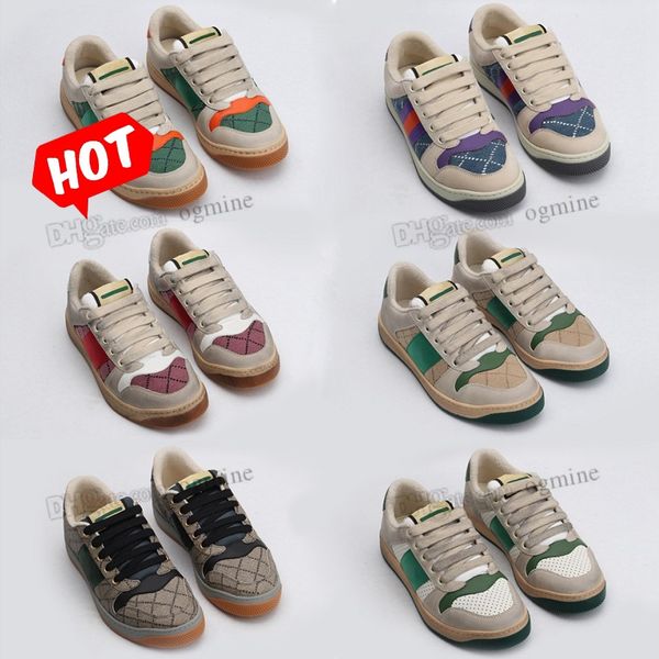 

2023 canvas dirty designer casual shoes screener sneakers woman luxury classic rubber leather distressed shoe flat platform low men womens s, Black