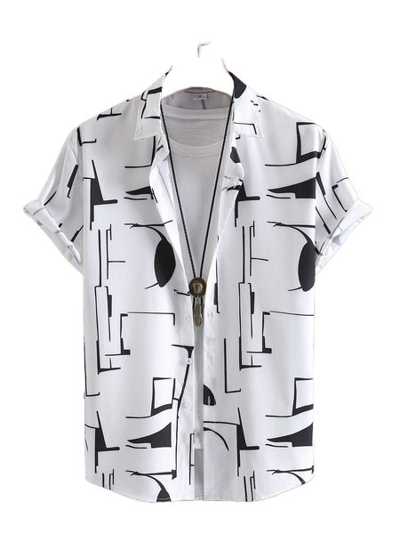 

men 1pc random graphic print shirt 960t#, White;black