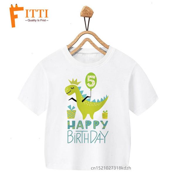 

dinosaur birthday flower print boy white t-shirt kid summer kawaii funny clothes little baby y2k drop ship, Blue