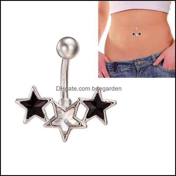 

navel bell button rings body jewelry simple style blackwhite 3 stars dangle small barbell belly ring surgical dh2ed, Silver
