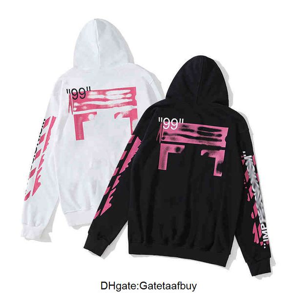 

fashion classic offs mens hoodies loose sweatshirts zipper hoodie cotton pullover long sleeved back oil paint arrow x men women e361, Black