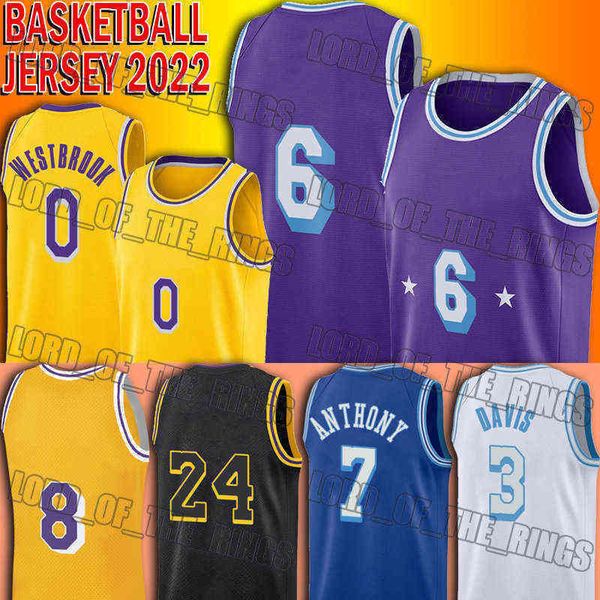 

lbj 6 black mamba jersey basketball russell 0 westbrook carmelo 7 anthony 3 davis jerseys 2022 city uniform, Black;red