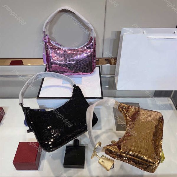 

5a quality tramp armpit shoulder bag fashion parachute fabric sequin handbag luxury designer moon shaped middle bag women's