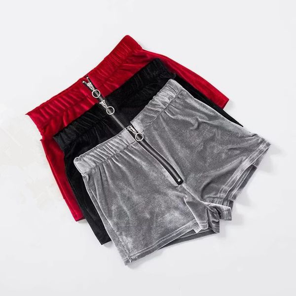 

bkld women velvet zipper fly with ring casual high waist street fashion summer skinny fitness shorts feminino y200414, White;black
