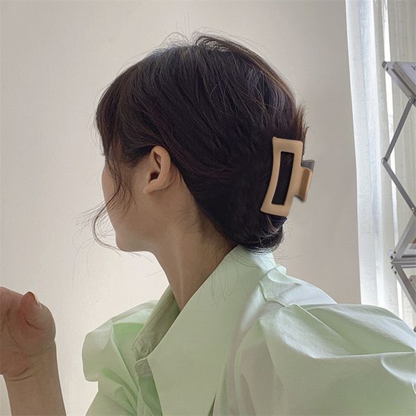 

two color cross keel square hair clamp women frosted large size hair clip claw europe female hollow out geometric plastic hairpins beige cof, Slivery;golden
