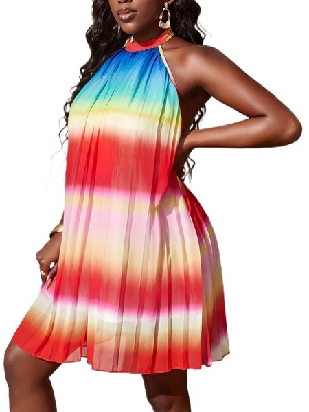 

sxy ombre tie backless pleated dress 81rt#, Black;gray