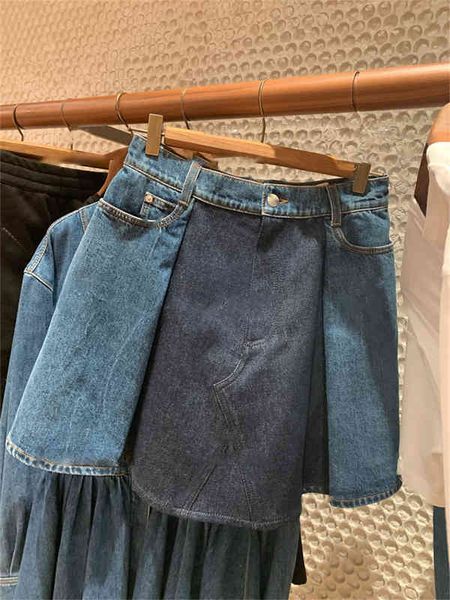 

skirts high design color contrast skirt niche summer a-line denim slim, Black