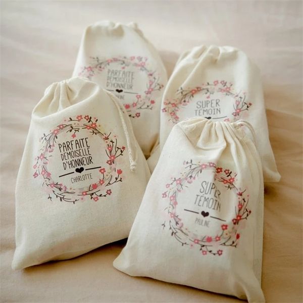 10PS Personarized Wedding Pochon Catchism Bamp Bags Custom Floral Bachelorette Bridal Sweep Party Gift Mag Сумка 220704