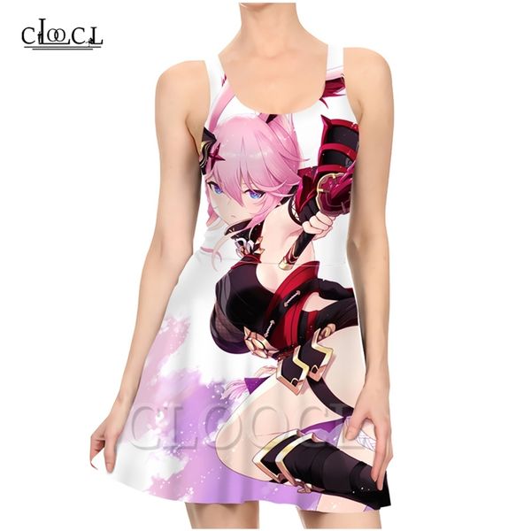 

japanese anime honkai impact 3rd 3d print dress women summer casual sleeveless fashion party dresses vestidos 220617, Black;gray