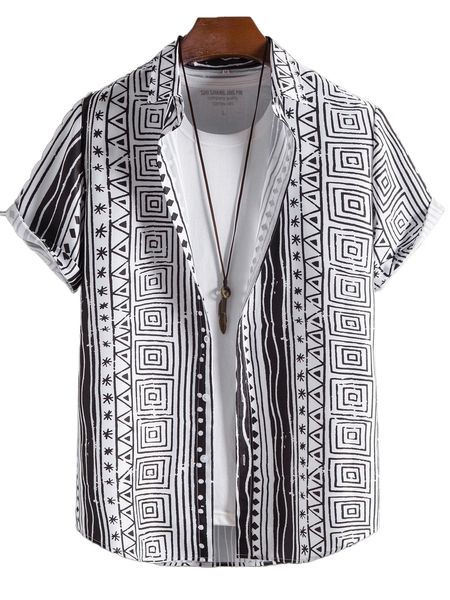 

men geo print shirt a2ag#, White;black