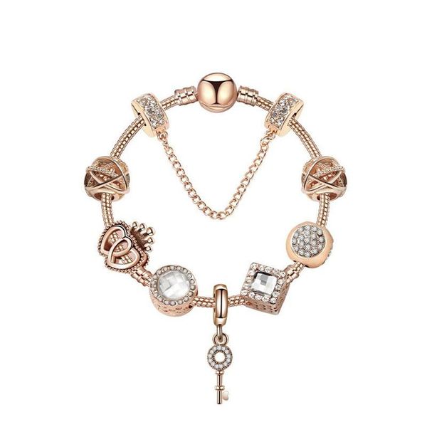 

original pandoras 925 silver rose gold crystal lock pendant bracelet diy beads charm safety chain bracelets jewelry holiday gift304v, Golden;silver