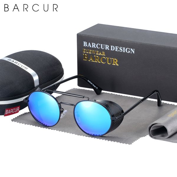 

barcur vintage retro round polarized steampunk sunglasses men sun glasses for women style uv400 protection 220513, White;black