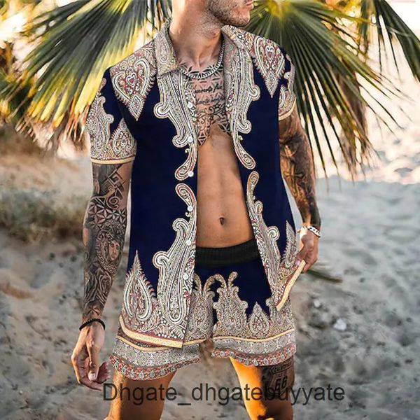 

casual men's luxury shirts men tracksuits hawaiian sets printing summer short sleeve button shirt fashion beach shorts tees streetwear, White;black