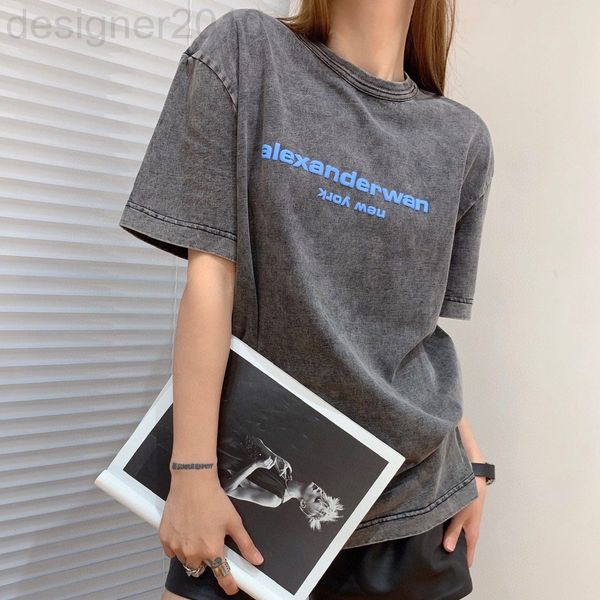 

women's t-shirt designer aw2022 spring and summer new couple used washing foaming letter printing casual round neck king short sleeve t, White
