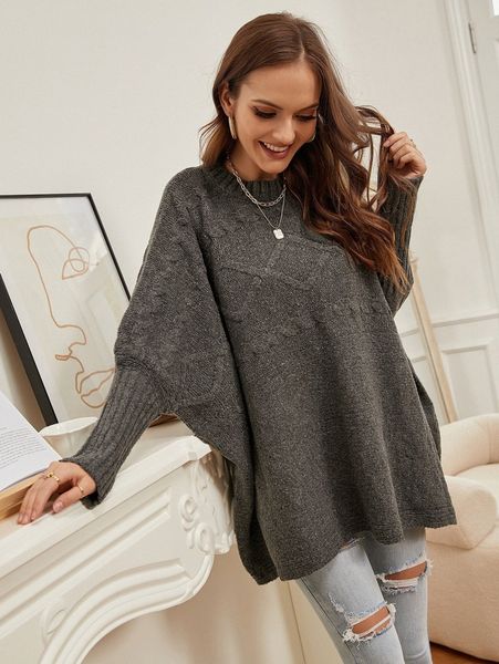 

cable knit batwing sleeve sweater 66xk#, White;black