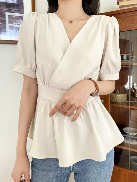 

dazy puff sleeve peplum blouse q8e3#, White