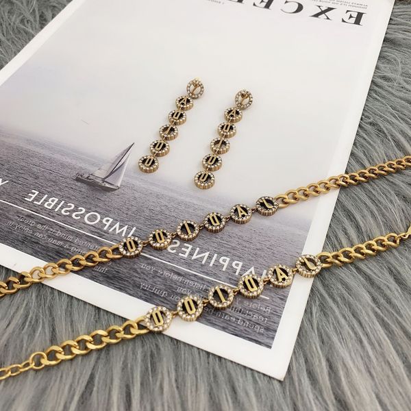 

factory retail and wholesale home 2022 new letter diamond neckchain necklace female dijia net red star bracelet long earrings, Golden;silver