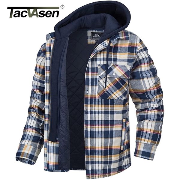 

tacvasen men's flannel shirt jacket with removable hood plaid quilted lined winter coats thick hoodie outwear man fleece shirts 220323, White;black