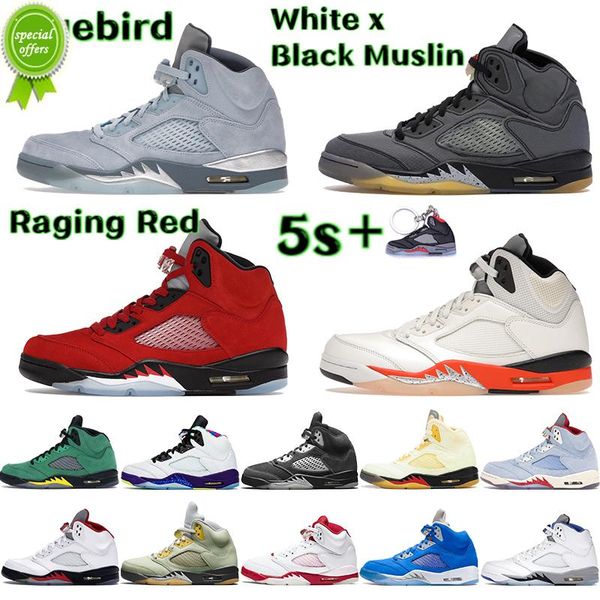 

2022 5 5s basketball shoes men sneakers white x black muslin sail bluebird raging red pink foam shattered backboard mens sports trainers eur