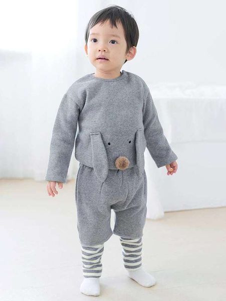 

baby 3d ear design pompom detail pullover with scarf she, Black