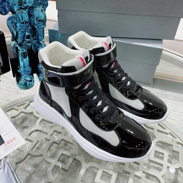 

casual shoes 2023ss america cup designer high patent leather sneakers black blue nylon rubber shoe fashion platform sneaker