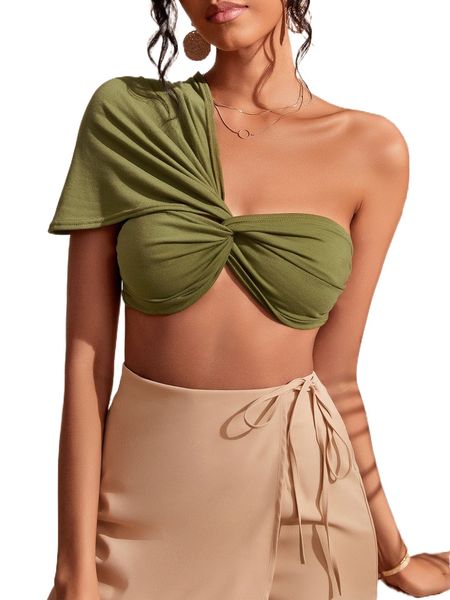 

one shoulder twist front crop j7te#, White