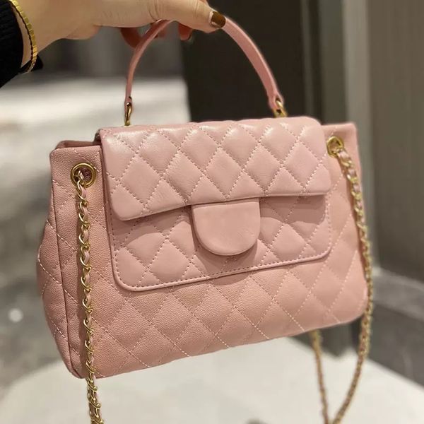 

ladies mini flap designer bags solid color cowhide bags classic handbags gold-tone metal chain diamond quilting luxury brand shoulder bag, Red;black