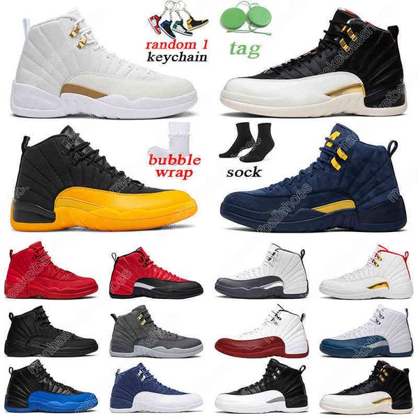 

breathable men basketball shoes 12s gamma blue dark reverse flu game mens trainer sports sneakers size 7-13