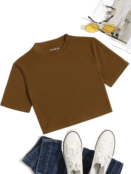 

solid round neck crop tee q1xu#, White