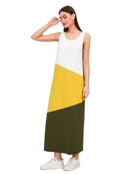 

color block tank dress v5ts#, Black;gray