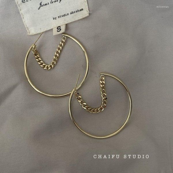 Hoop Huggie Personality Trend Orecchini a catena circolari in metallo stile esagerato per donna Cool Ear Ring Eardrop JewelryHoop