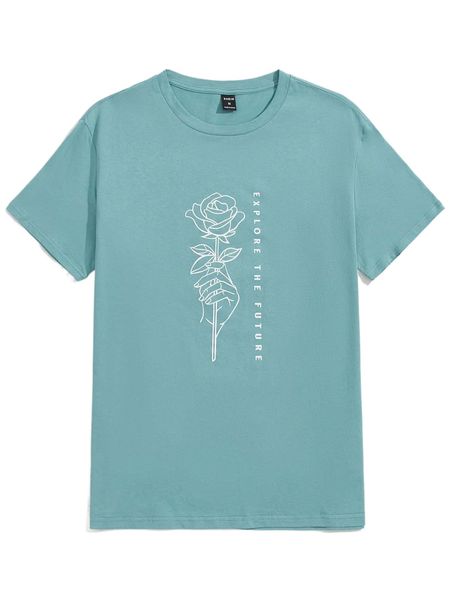 

men slogan & floral print tee b6b9#, White;black