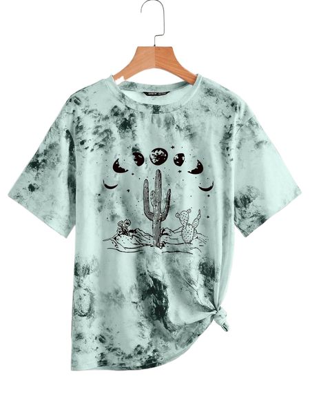 

plus moon and cactus print tie dye tee k3yx#, Black