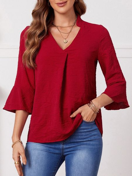 

emery rose flounce sleeve notched neck blouse 85ii#, White