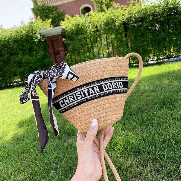 

75% off outlet store summer women's new straw woven bag fashion letter french minority foreign style beach bucket bag