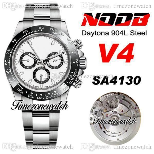 N V4 SA4130 Cronógrafo Automático Mens Relógio De Cerâmica Bisel Branco Dial Preto Stick 904L Oysterssteel Bracelete com Garantia Card TimeZoneWatch Super Edition R01