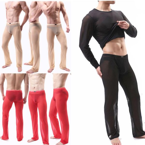 Men's Tracksuits Mens transparentes Sexy Solid Mesh Sports Slim Fit Gym Treinando Man Leva Longa Man Gay Body Siutmen's